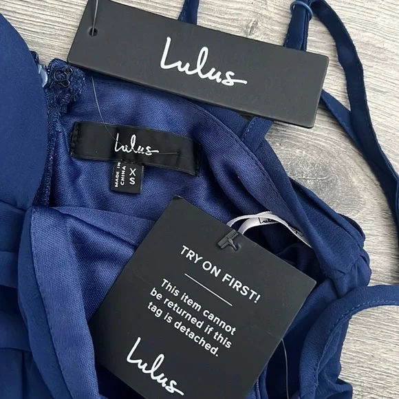 Lulus Lavish Perfection Ruffle Tiered Maxi Dress XS Navy Blue Chiffon Formal - Picture 5 of 11